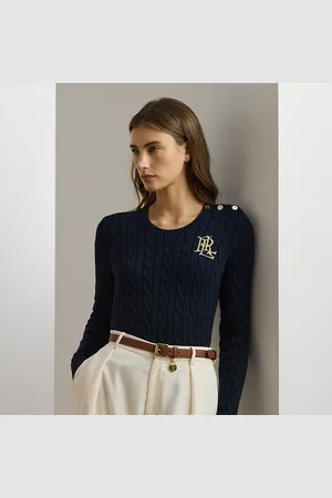 Ralph Lauren Button-Trim Cable-Knit Cotton Jumper