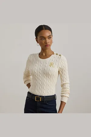 Ralph Lauren Button-Trim Cable-Knit Cotton Jumper