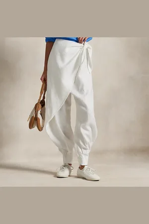 Ralph Lauren Linen Wide-Leg Tapered Wrap Trouser