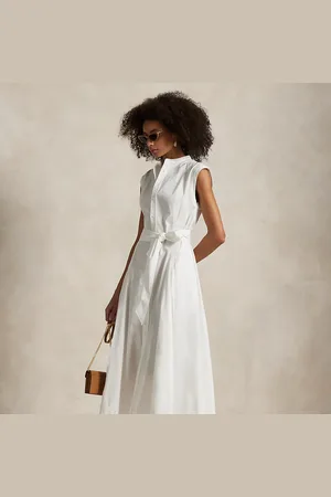 Ralph Lauren Belted Cotton Sleeveless A-Line Dress