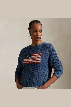 Ralph Lauren Flag Aran-Knit Cotton Jumper