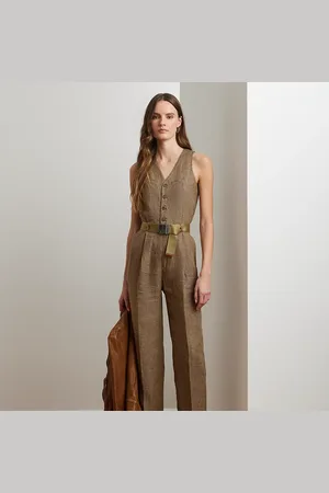 Ralph Lauren Houndstooth Belted Linen Jumpsuit