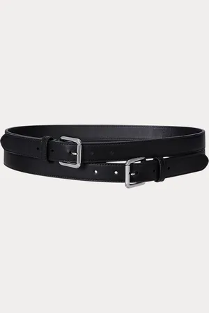 Ralph Lauren Leather Double-Buckle Stacked Wide Belt