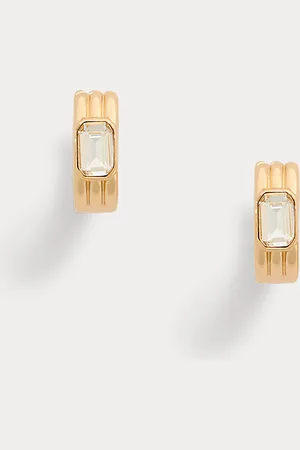 Ralph Lauren Plated Stone Ribbed Hoop Earrings