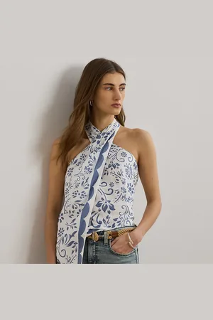 Ralph Lauren Floral Linen Sleeveless Halter Blouse