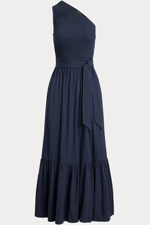 Ralph Lauren Belted Slub Jersey One-Shoulder Dress