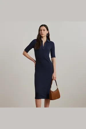 Ralph Lauren Rib-Knit Elbow-Sleeve Polo Dress