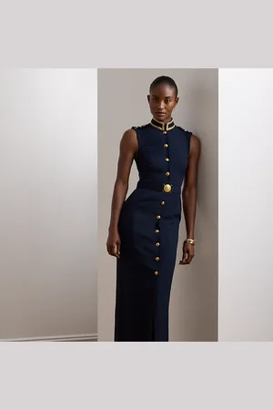 Ralph Lauren Metallic-Trim Belted Georgette Gown