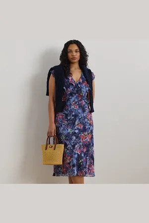 Ralph Lauren Curve - Print Ruffle-Trim Georgette Midi Dress
