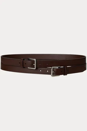 Ralph Lauren Leather Double-Buckle Stacked Wide Belt