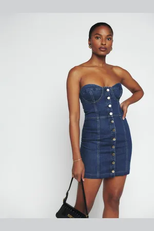 Reformation Nikki Strapless Bustier Denim Mini Dress