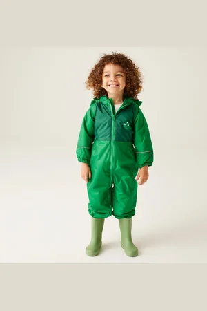 Regatta Kids Water-repellent Mudplay III Waterproof Puddle Suit Stompy the Dinosaur Jelly Bean, Size: 6-12 Months
