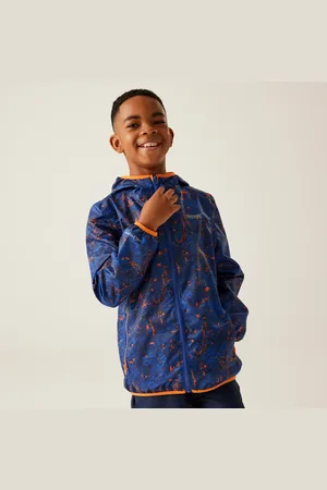 Regatta Kids Water Repellent Printed Lever Packaway Waterproof Jacket New Royal Scratch Print, Size: 3-4 Years