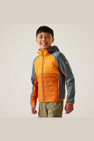 Regatta Kids Water-repellent Kielder IX Hybrid Jacket Fox Bright Marigold Stormy Weather, Size: 9-10 Years
