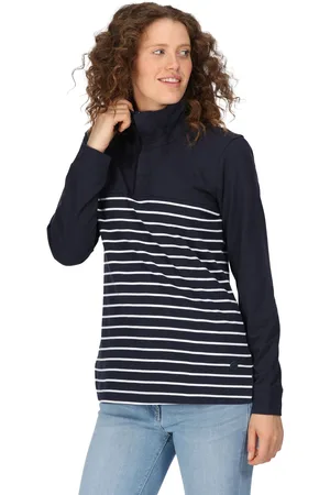 Regatta Womens Bayla Button Neck Sweatshirt Navy White Stripe, Size: 12