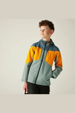 Regatta Kids Water-repellent Highton VI Waterpoof Jacket Glacier Bright Marigold Stormy Weather, Size: 13 Years