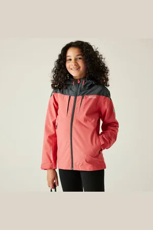 Regatta Kids Water-repellent Highton VI Waterpoof Jacket Peach Bloom Seal Grey, Size: 5-6 Years