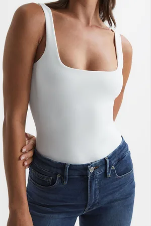GOOD AMERICAN Scuba Tank Square Neckline Bodysuit, 6