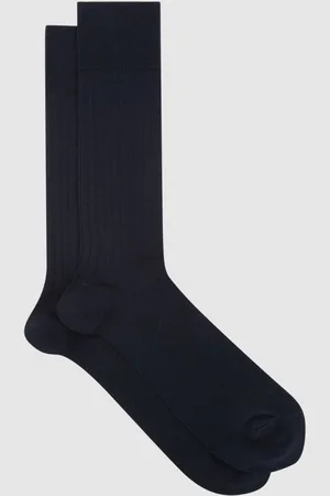 Reiss Fela Mens Blue Cotton Ribbed Socks, Size: S & M