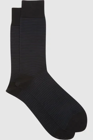 Reiss Mario Mens Black Cotton Stripe Striped Socks, Size: S & M, Black & navy