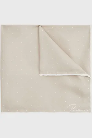 Reiss Liam Stone Polka Dot Silk Pocket Square, 32x32cm