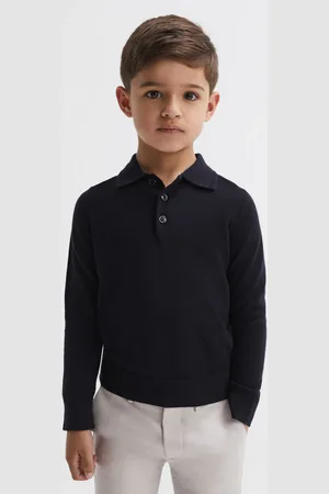 Reiss Trafford Senior Polo Shirt - Blue Merino Wool Plain, Size: 9