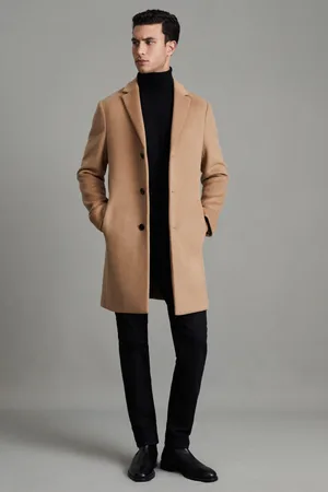 Reiss Gable Camel Wool Blend Single Breasted Epsom Overcoat, XS