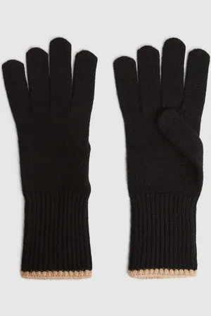 Reiss Black & camel Wool Blend Contrast Trim Gloves, One Size