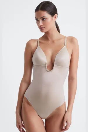 Spanx Plunge Low-back Neck Thong Bodysuit, , L