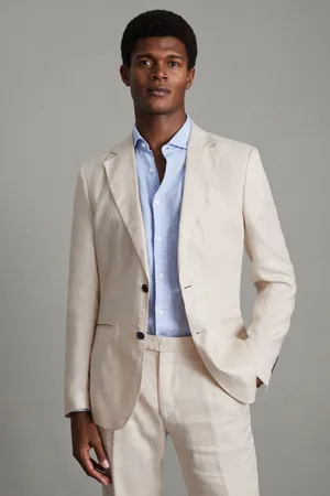 Reiss Kin Single-breasted Linen Suit Blazer Slim Fit, 40