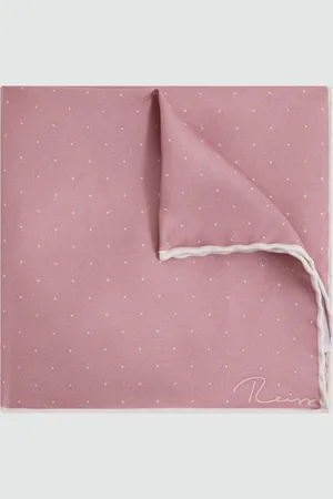 Reiss Liam Pink Polka Dot Silk Pocket Square, 32x32cm, Pink & cream