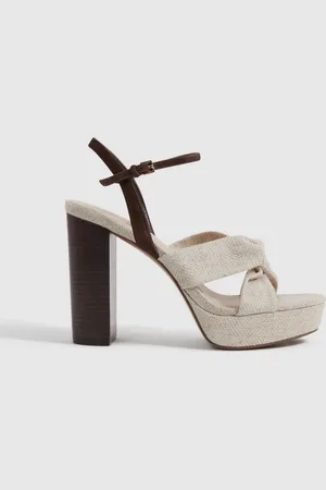 Reiss Elle Leather Raffia Platform Wedge Heels