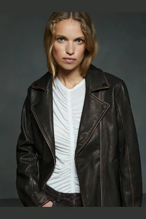 Reiss Relaxed Leather Biker Jacket, 8