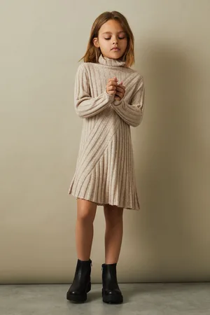 Reiss Cady Oatmeal 4-9 yrs Knitted Roll Neck Dress, 45Y