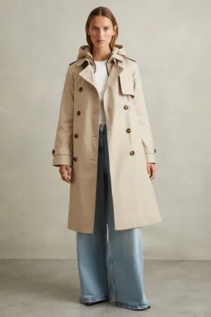 Reiss Azura Stone Double Breasted Hooded Insert Trench Coat, 16