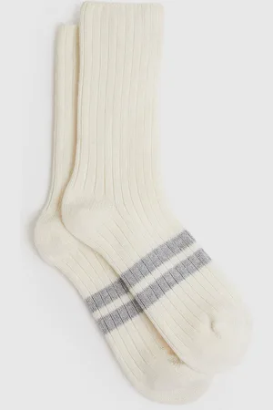 Reiss Carina Wool Blend Ribbed Crew Socks, 3-5, Cream & blue
