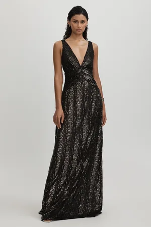 Halston Heritage Plunge Neck Maxi Dress, , 6