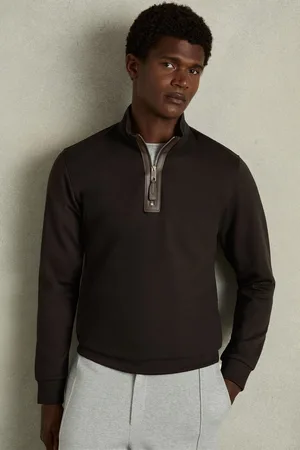 Reiss Leather-placket Interlock-jersey Sweatshirt, XS