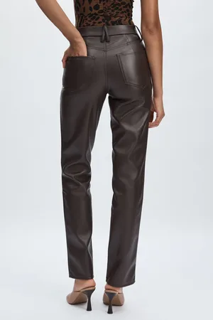 GOOD AMERICAN Black & brown Faux-leather Straight-leg Trousers, 24
