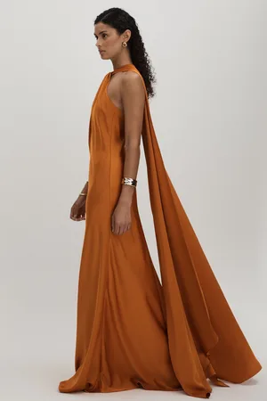 Halston Heritage Halter Cape Maxi Dress, , 14