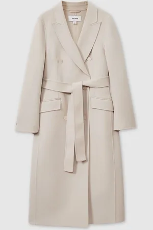 Reiss Maeve Neutral Wool-blend Double-breasted Blindseam Coat, 12