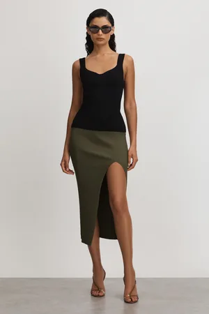 GOOD AMERICAN Ribbed Midi Skirt, M
