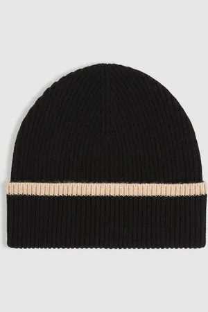 Reiss Black & camel Rib-knit Tipped Beanie With Cashmere