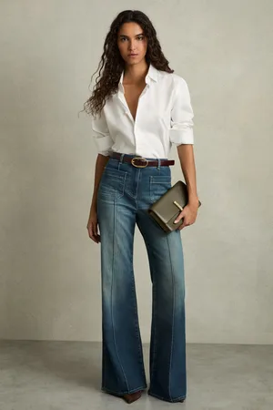 Reiss Sakura Mid Patch Pocket Flared Jeans, 26R