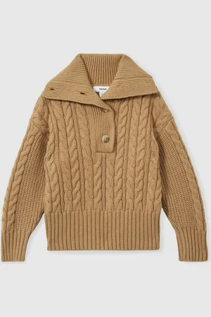 Reiss 13-14 yrs Cotton-blend Open-collar Cable-knit Jumper With Wool