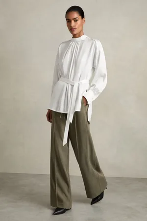 Reiss Lina Woven High-neck Belted Blouse, 4