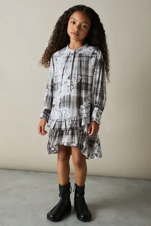 Reiss 4-9 yrs Floral-check Tiered-frill Dress, 45Y