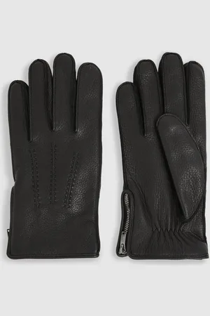 Reiss Leather Zip-side Gloves, S