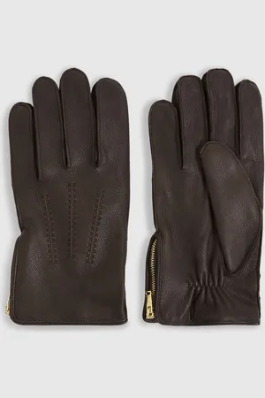 Reiss Leather Zip-side Gloves, S