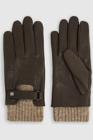 Reiss Sanford Gloves Leather Ribbed, Size: S
